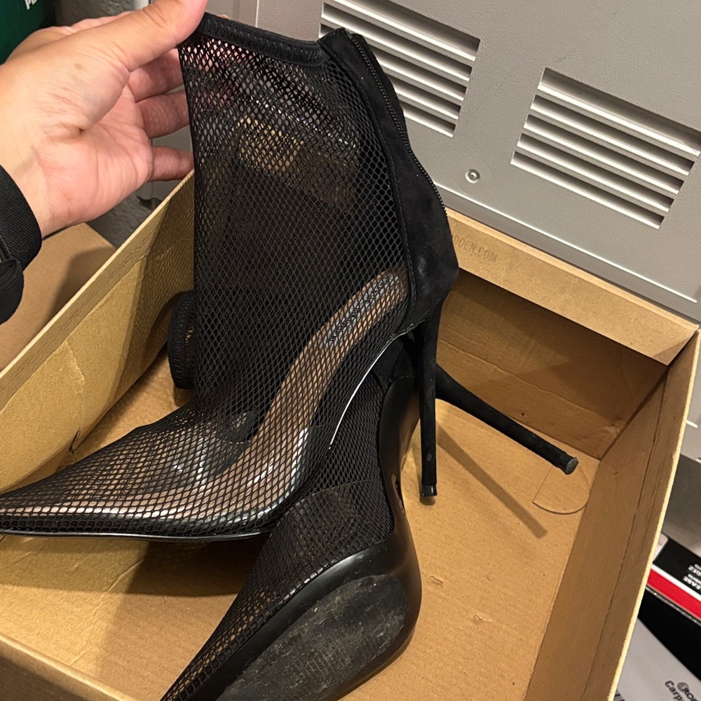 Black Mesh Stiletto Booties - Women